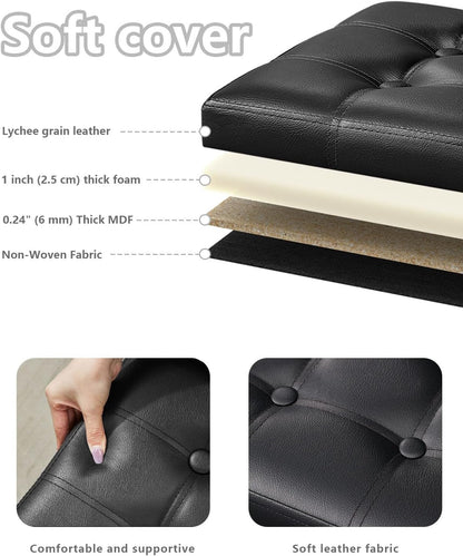 Storage Ottoman, Folding Foot Stool with Thicker Foam Padded Seat Small Leather Storage Ottoman Bench Foot Rest for Living Room Foldable Coffee Table 17X13X13In,Black | Ottoman with Storage, Thicker Foam Padded Seat, Living Room, Dorm, Bedroom, Load 440 Lbs,Easy to Install, 17X13X13In3