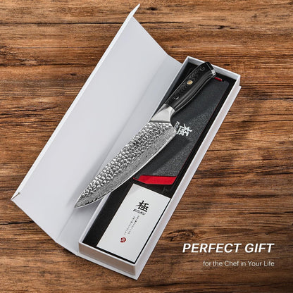 Chef Knife - 8"- Shogun Series Japanese Style VG10 Steel Core Hammered Damascus Blade Kitchen Knife - with Sheath & Case7