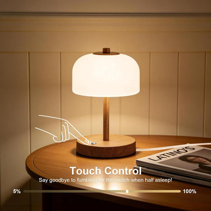 9.5" Small Plug-In Touch Control Table Lamp with USB A+C Charging Ports, Wood Grain Dimmable LED Bedside Lamp with 3 Color Temperatures, Modern Table Lamps for Bedroom Nightstand Living Room6