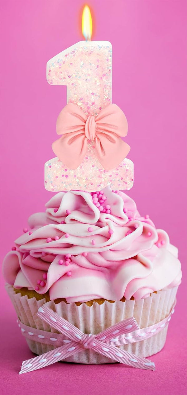 Pink Bow Number 1 Birthday Candle 1St Birthday Decorations Girl3
