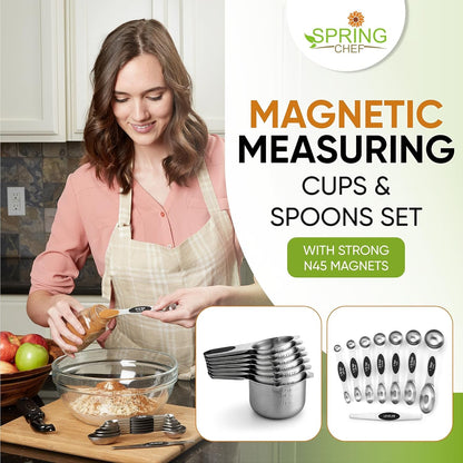 Magnetic Measuring Cups & Spoons Set of 15 with Levelers, Black | Patented Stackable Stainless Steel Measuring Cups & Heavy Duty Metal Measuring Spoons for Dry & Liquid Ingredients3