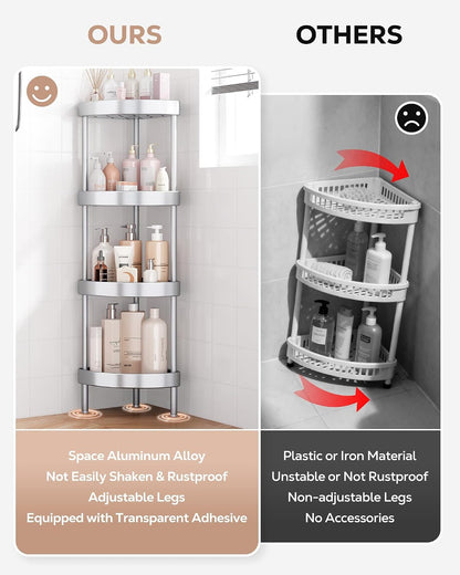 4 Tier Aluminum Corner Shower Caddy Standing Rustproof-Silver4