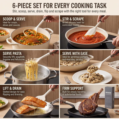 Premium Silicone Kitchen Utensils Set, 6-Piece, Cream White & Mocha2