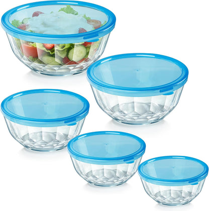 5‑Piece Glass Mixing Bowls Set with Airtight Lids, Blue9