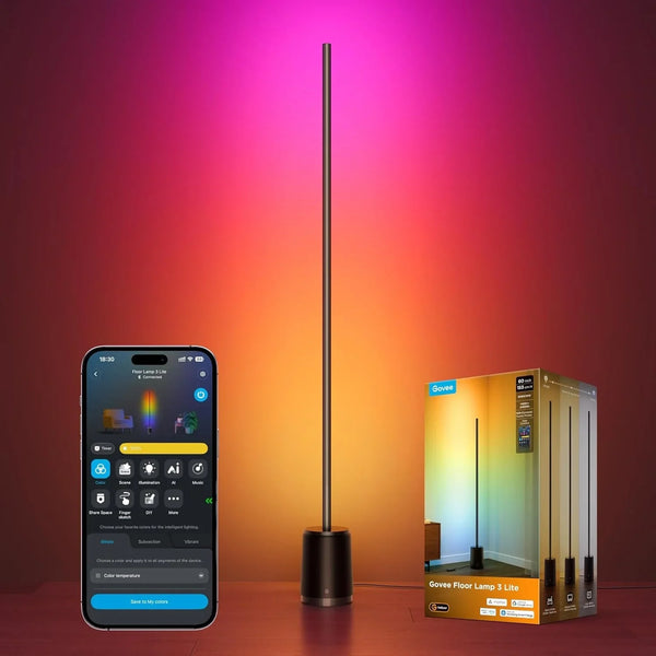 Govee Floor Lamp 3 Lite, Smart RGBIC LED Corner Lamp for Living Room | Compatible with Alexa, Smartthings, Matter, 1400Lm Dimmable Color Changing Tall Standing Light with Music Sync for Bedroom1