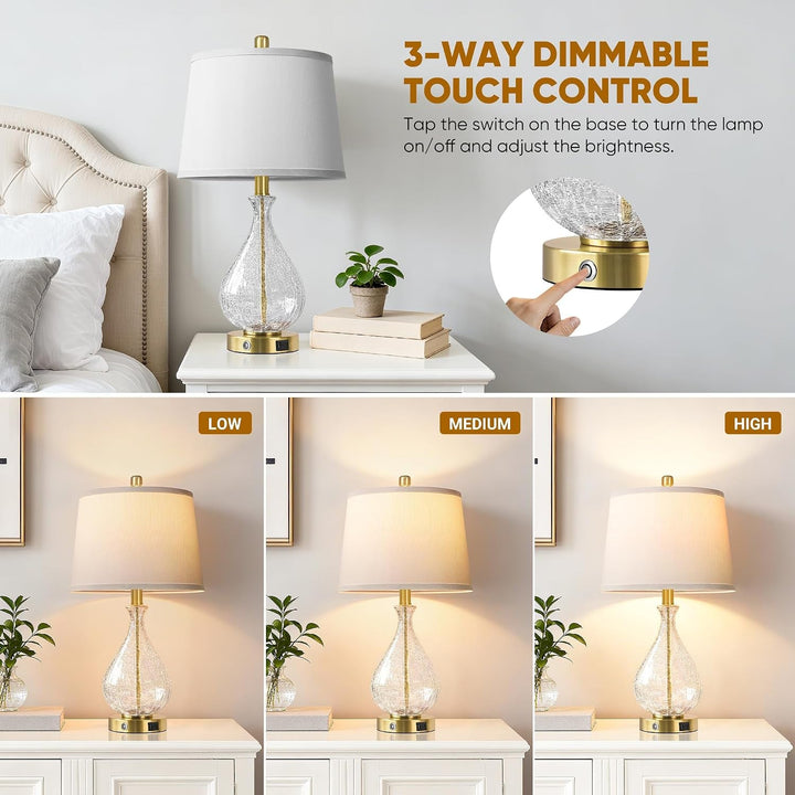 Bedside Lamps Set of 2, Modern Glass Table Lamps for Living Room+2