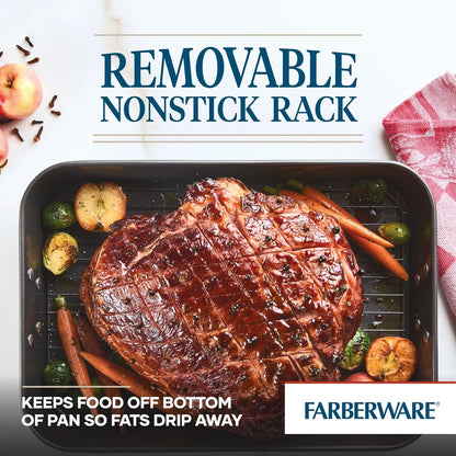 Bakeware Nonstick Roaster with Flat Rack, Roasting Pan with Rack for Home Cooking, 11-Inch X 15-Inch, Gray4