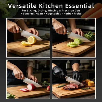 8 Inch Stainless Steel Kitchen Chef Knife, Blue Pakkawood Handle7