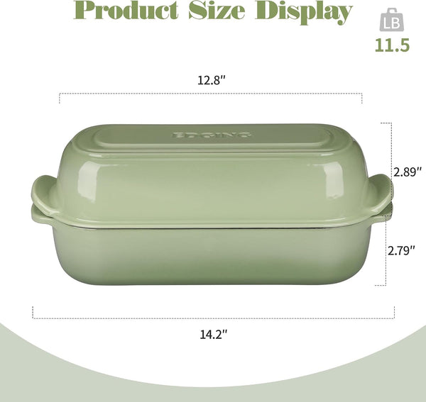 Enameled Cast Iron Loaf Pan with Lid, Bread Pan, Dutch Oven Bread Pan for Homemade Sourdough Bread Baking, 12.5X5.5 Inch, 5Qt, Pistachio Green3