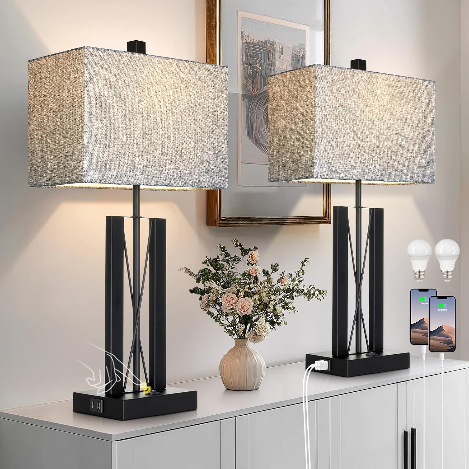 25-table-lamps-set-of-2-modern-table-lamp-for-living-room-with-2-usb-charging-ports-nightstand-geometric-industrial-bedside-lamp-with-gray-shade-for-bedrooms-end-table-decor-bulbs-included