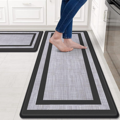 Kitchen Mats Set of 2,Cushioned Anti-Fatigue Non-Skid Rug Sets | Ergonomic Comfort PVC Kitchen Mats for Floor,Standing Mat for Kitchen,Floor,Office,Sink,Laundry, Black Frame1