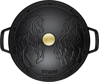 Cast Iron Essential French Oven, Dutch Oven, 5-Quart, Serves 5-6, Made in France, with Horse Lid - Matte Black5