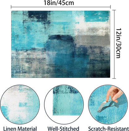 Teal and Gray Placemats Washable, Linen Rectangular Place Mats Set of 4, Dining Table Decor for Living Room, Kitchen, Farmhouse and Outdoor4