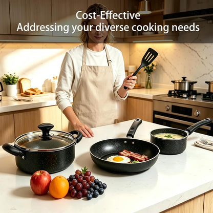 8 Piece Pots and Pans Set Non Stick, Non Stick Kitchen Cookware Set with 20Cm & 26Cm Frying Pans and 16Cm, 18Cm Saucepans with Lids and 20Cm Casserole Pot with Lid, Induction Compatible Pots,Black6