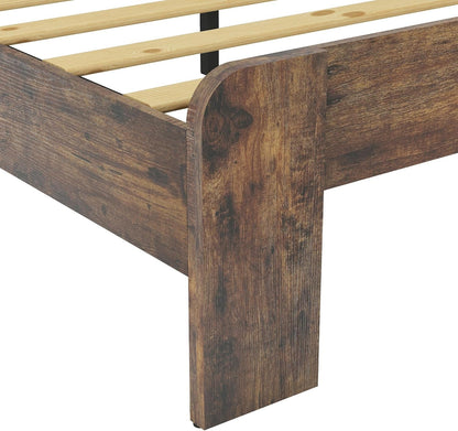 Wood Platform Bed Frame, Queen Bed Frame with Headboard, Dark Brown6