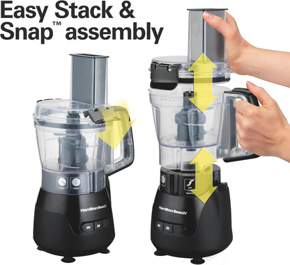 Stack & Snap 4-Cup Mini Food Processor & Vegetable Chopper | 250 Watts | Stainless Steel Quad Blade | Easy-Assembly Leak-Proof Bowl | Slicing, Shredding, and Puree | Black | 705105