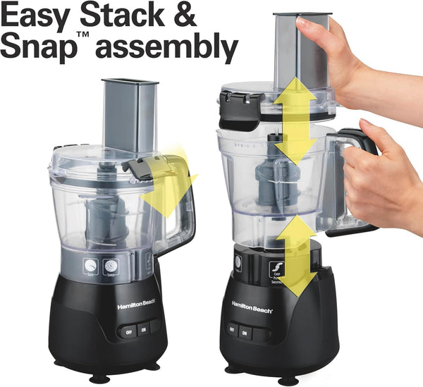 Stack & Snap 4-Cup Mini Food Processor & Vegetable Chopper | 250 Watts | Stainless Steel Quad Blade | Easy-Assembly Leak-Proof Bowl | Slicing, Shredding, and Puree | Black | 705105