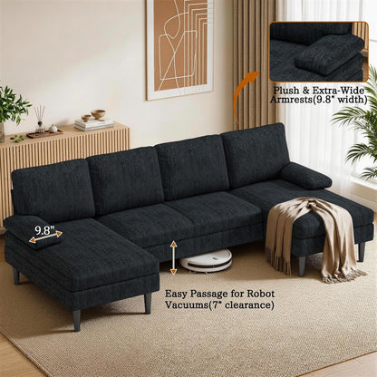 U-Shaped Sectional Couches for Living Room, 101 Inch Modern Modular Sofa with Double Chaise Lounge, Comfy Chenille Fabric 4-Seat Couch Set for Apartment, Grey6