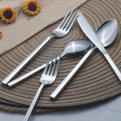 Cube 65-Piece Forged Stainless Steel Flatware Set Cutlery Set with Utensil-Serving Set, Silverware Set Service for 12, Mirror Finish, Dishwasher Safe6