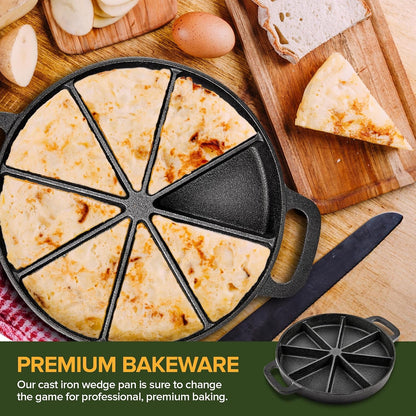 Classic Cast Iron Wedge Pan, Non-Stick Cornbread Skillet with Easy Transport Handles, 8 Slice Divided Cast Iron Baking Pan for Scones, Biscuits, Breads & Desserts7