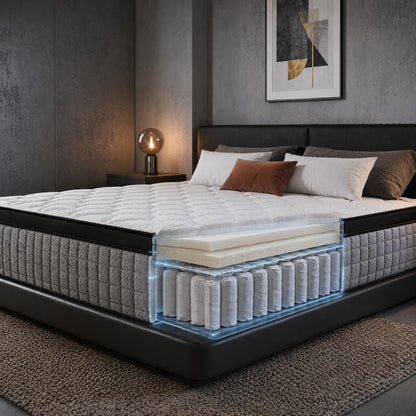 12-Inch Full Mattress,Memory Foam and Spring Hybrid Mattress, Medium Firmness, Lumbar Support, Suitable for Home Bedrooms and Hotels, Boxed, with Pressure Relief and Sound Insulation Features3