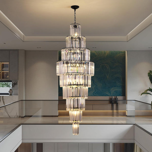 Staircase Chandelier Large for High Ceiling Foyer Black 23.7"Dia 20 Lights1