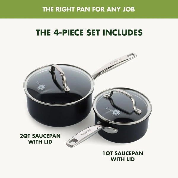 Prime Chatham 1QT & 2QT Saucepan Pot Set with Glass Lids, Hard Anodized Diamond Infused Ceramic Nonstick, Pfas-Free, Dishwasher Safe, Oven Safe, Multipurpose Chefs Pan, Stay-Cool Handle,Black3