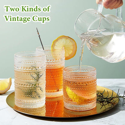 Vintage Hobnail Drinking Glasses Set of 8, 12 Oz Highball Glasses & 10 Oz Cocktail Glasses Set, Kitchen Water Glasses Cup, Bar Tumbler Glassware Set for Beer, Juice, Cocktail, Whiskey, Milk7