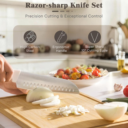 Knife Set,  22-Piece Kitchen Knife Set with Sharpener Block, High Carbon Stainless Steel Knives, Dishwasher Safe, Non-Slip Handle, Elegant Cream White Design, Perfect Holiday Gifts4