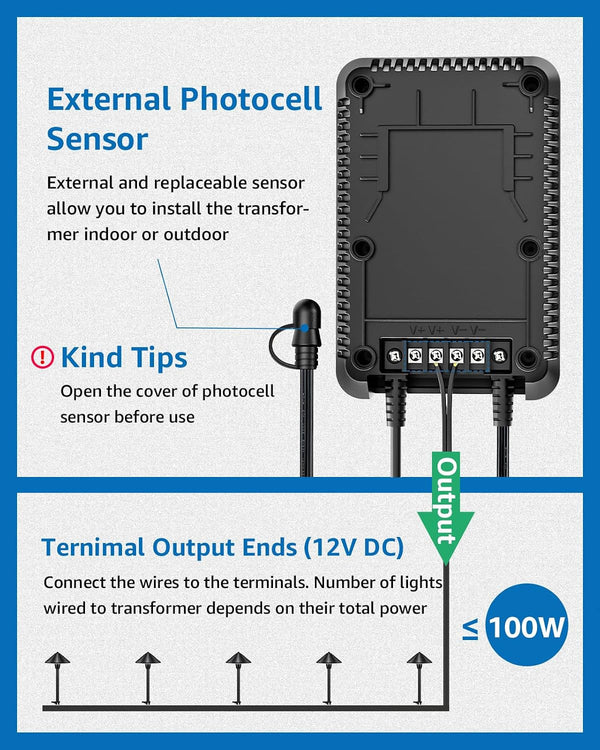 100W Low Voltage Transformer Outdoor, 120V to 12V DC Weatherproof5