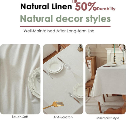 Rectangle Natural Flax Linen Solid Color Tablecloth, Spring Stain Resistant & Shrink-Proof Undyed Table Cloth, Farmhouse Style Tabletop for Dining Wedding and Outdoor (70" X 52" (Rectangular))4