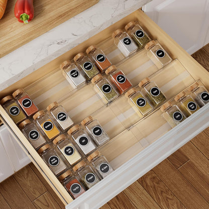 8-Pack Spice Drawer Organizer, Expandable Acrylic Seasoning Rack (13" to 26") with Anti-Slip Mat, Kitchen Spice Rack Holds up to 56 Jars (Jars Not Included)1