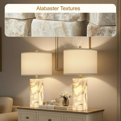 23" Alabaster Table Lamp Set of 2 with Night Light for Living Room6