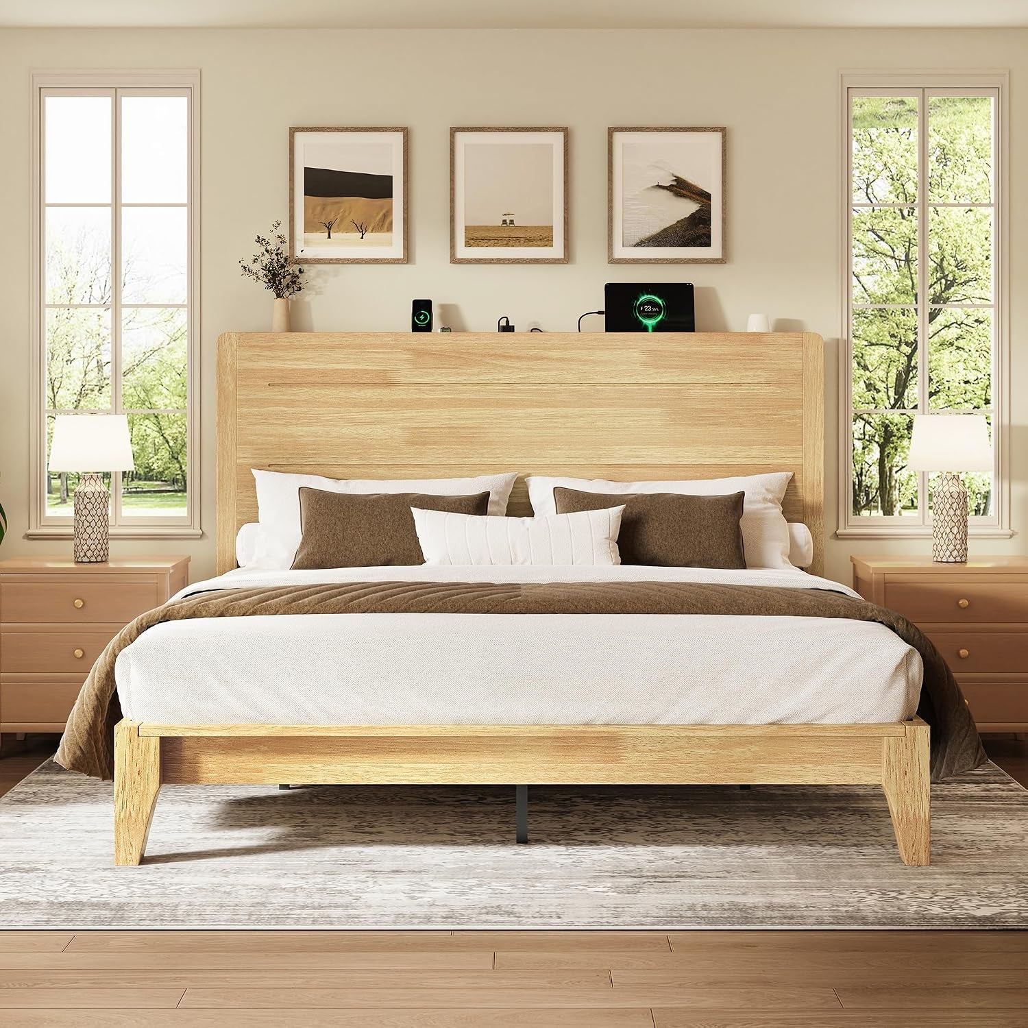 queen-size-wood-platform-bed-frame-with-mid-century-modern-tall-headboard-charging-station-built-in-headboard-shelf-solid-sustainable-bedframe-no-box-spring-needed-easy-assembly-natural