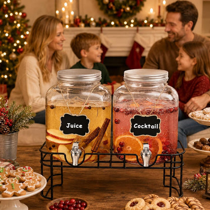 1 Gallon Glass Drink Dispensers for Parties-Set of 2,Leak-Proof Spigot | 4L Drink Dispenser with Fruit Infuser & Stand,Juice or Beverage Dispenser for Bbq,Picnic,Weddings,Lemonade Stand Supplies6