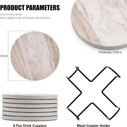 6Pcs Absorbent Coasters Set with Holder,Ceramic Drink Coaster,4 In（A1） | Marble Style Ceramic Drink Coaster,Suitable for Kinds of Cups,Modern Style Coaster for Coffee Table2