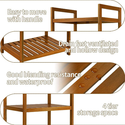 Teak Wood Bathroom Shelf Organizer Stand, Standing Shower Caddy6