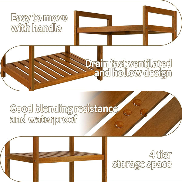 Teak Wood Bathroom Shelf Organizer Stand, Standing Shower Caddy6
