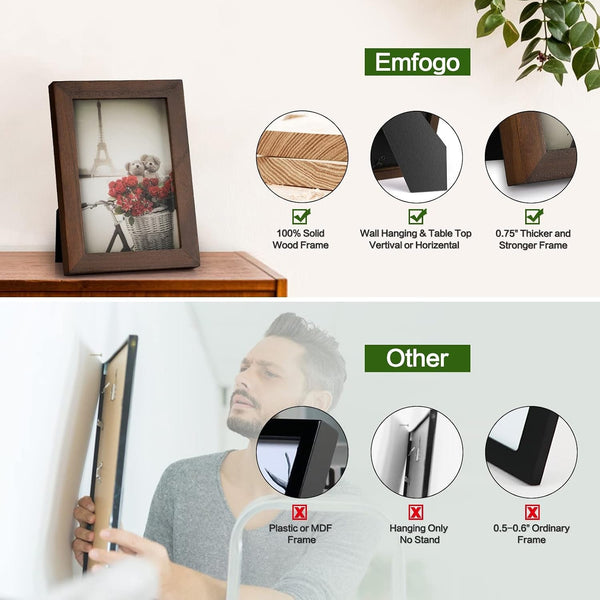 4X6 Picture Frame, Pack of 2 Photo Frame with Real Glass, Solid Wood Rustic Picture Frames 4X6 Display for Wall Decor (Vintage Walnut)3