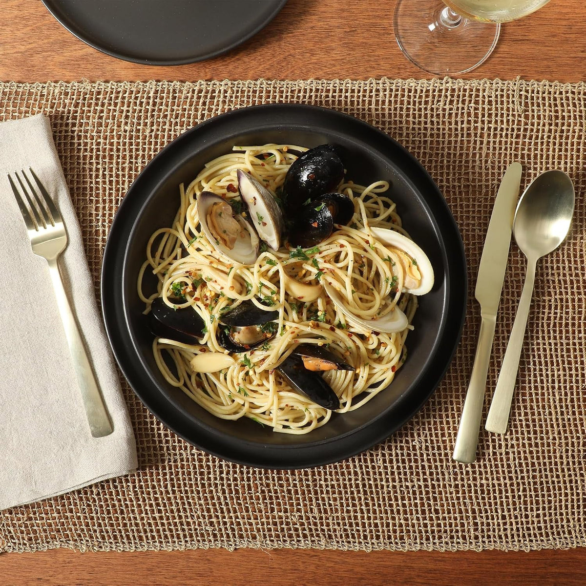 overbrook-16-piece-pottery-clay-stoneware-dinnerware-set-black-reactive-glaze-stackable-plates-and-bowls-w-pasta-bowl-service-for-4-microwave-dishwasher-safe
