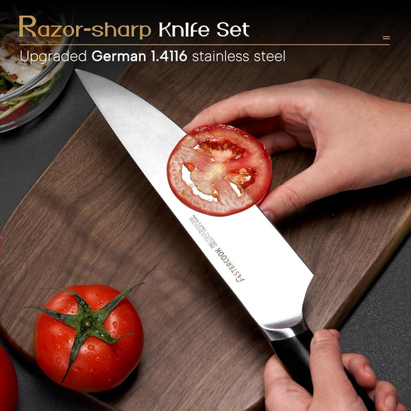 Knife Set, Kitchen Knives Set with Block and Dual Sharpener Full Tang 15 Pcs German Stainless Steel Knives Sharp Blade Dishwasher Safe Knife Set with Ergonomic Handle, Elegant Black2