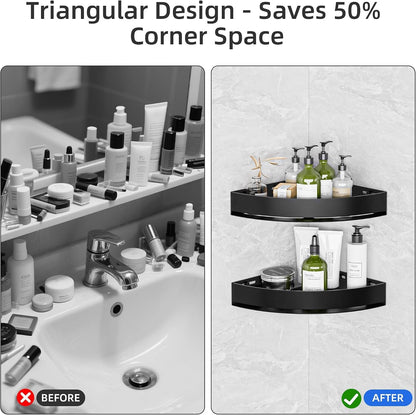 Black Corner Shower Caddy, Triangle Shower Shelf No Drilling, Metal7