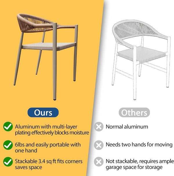 4Pcs Stackable Patio Chairs, Rattan Armchairs with Aluminum Frame7