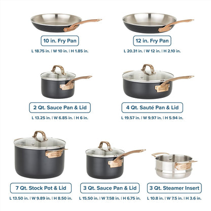 Viking 3 Ply Pots and Pans Set, 11 Piece Stainless Steel Kitchen Cookware with Glass Lids, Black with Copper4