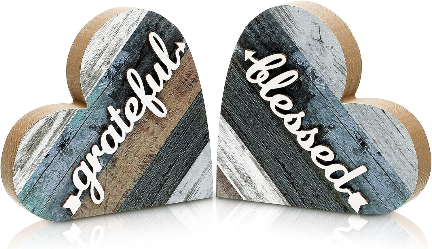 2-pcs-rustic-wooden-heart-block-home-decor-grateful-style-decoration-for-shelves-table-centerpiece-for-mantel-blessed-blue-accent-decorative-plaques-for-home-living-room-gift