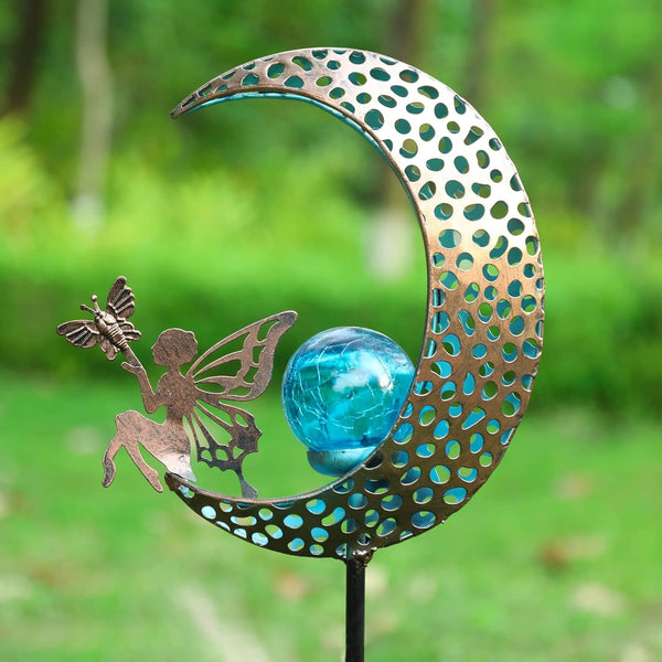 Decorative Solar Garden Light, Moon Metal Stake with Glass Globe for Yard5