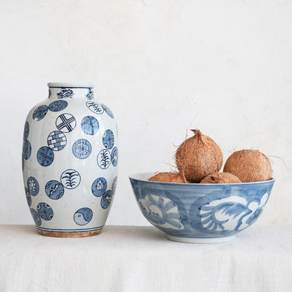 Creative Co-Op Hand Painted Stoneware Bowl with Floral Design, Blue and White4
