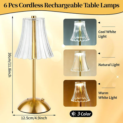 6 Pcs Cordless Table Lamp Rechargeable Touch Lamp, Gold Flower2