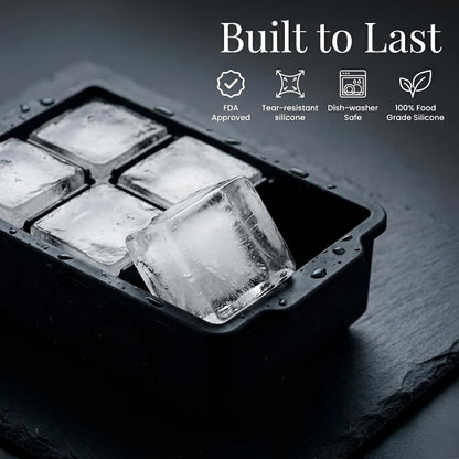 ® Large Silicone Ice Cube Tray (2-Pack) - 2" Big Ice Mold with Lid | Easy Release, Cocktail, Whiskey Ice Cubes Mold - Food Grade - Ice Cube Trays for Freezer - Stackable Silicone Ice Tray2