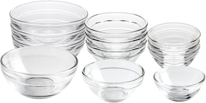3 Sizes of Glass Prep Bowl Sets, Clear Small Pinch Bowls for Salt, Spices and Chopped Ingredients, 1.5Oz/2.5Oz/3.5Oz, Set of 121